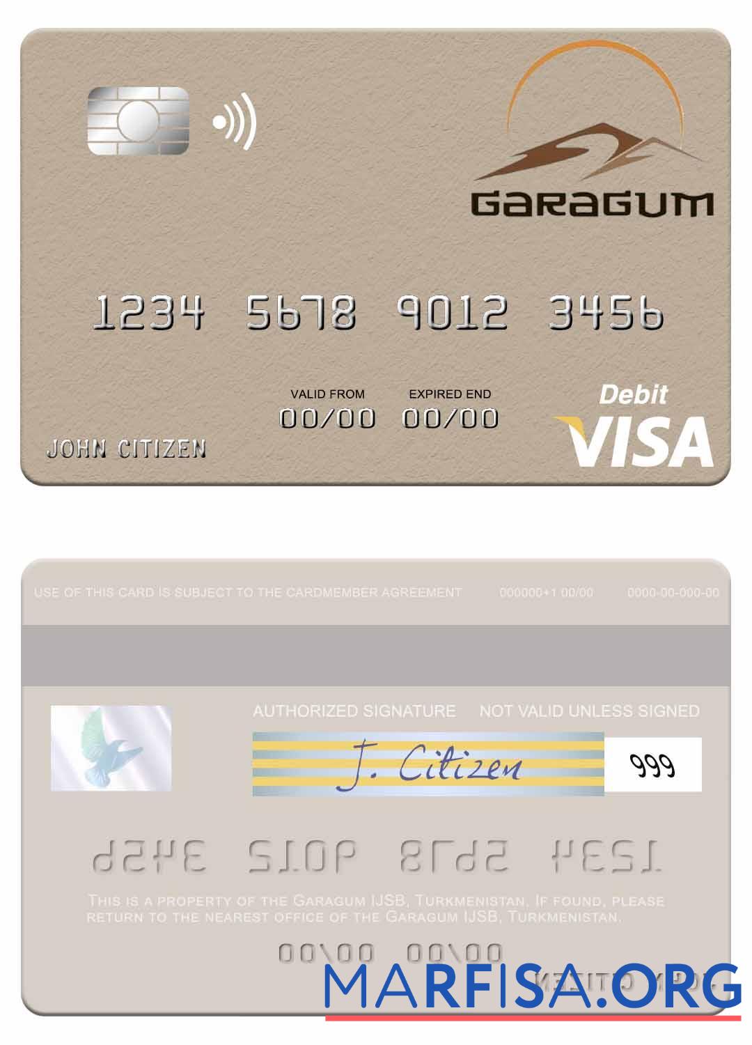 Blank Turkmenistan Garagum IJSB visa debit card real example